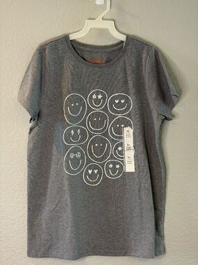 Cat & Jack Girls XL (14) Heather Gray Smiley Face  T-shirt